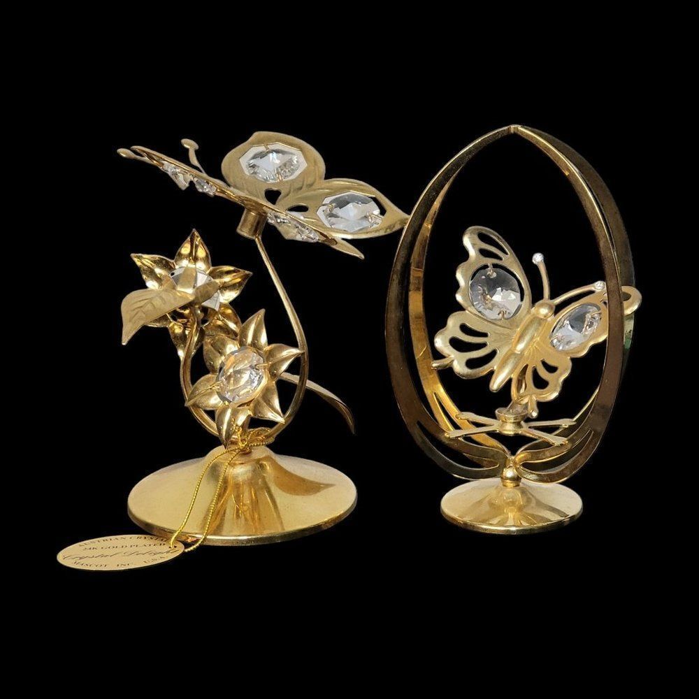 Vintage Crystal Delight Brass 24K Gold Plated Figurines (Set of 2)